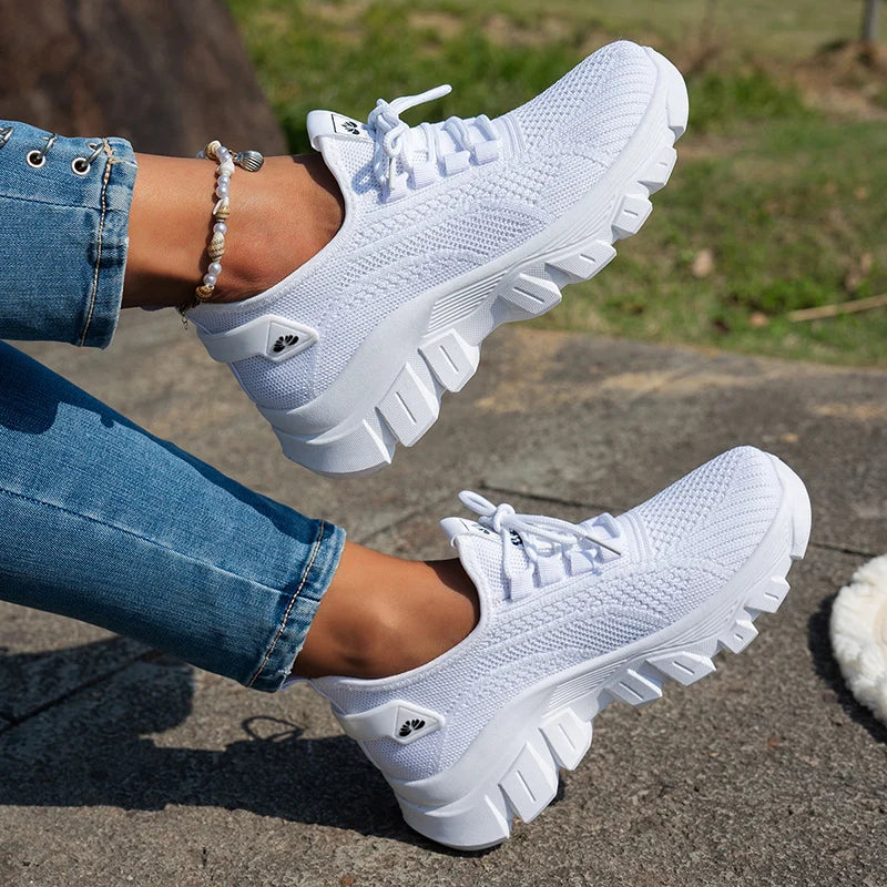 Orange Breathable Knitted Sneakers Women Comfort Slip On Mesh Sport Shoes Woman Plus Size 43 Thick Bottom Vulcanized Shoes Mujer