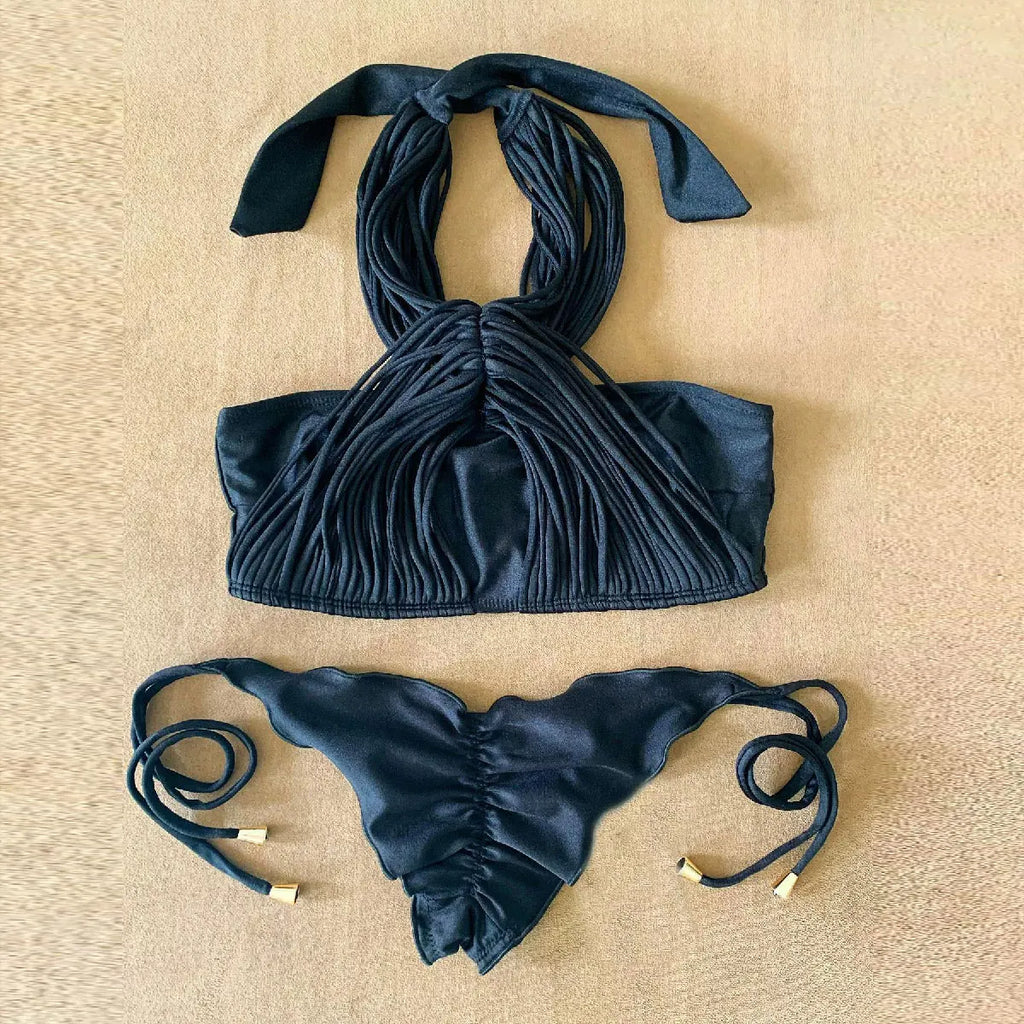 New Bandage Stripes Brazilian Bikini Swimwear Women's Swimsuit Two Piece Set Female Sexy Lace up Mujer Beachwear Summer