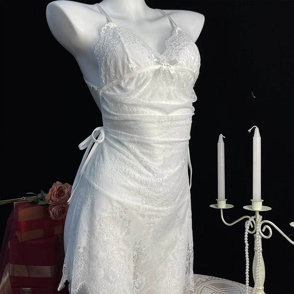 Women Lingerie Lace Underwear Transparent Erotic Costumes Red Split Sexy Dress For Sex Lady Sleepwear Plus Size Nightdress