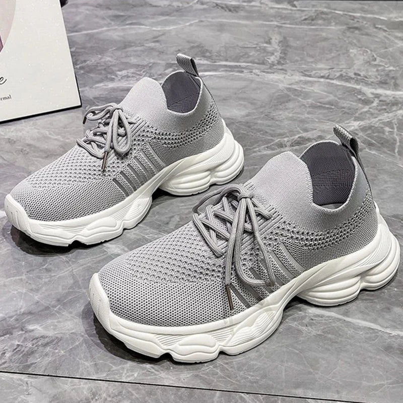 Casual Solid Thick Platform Sneakers for Women Spring 2025 Autumn Breathable Mesh Sports Shoes Woman Outdoor Lace Up Mujer
