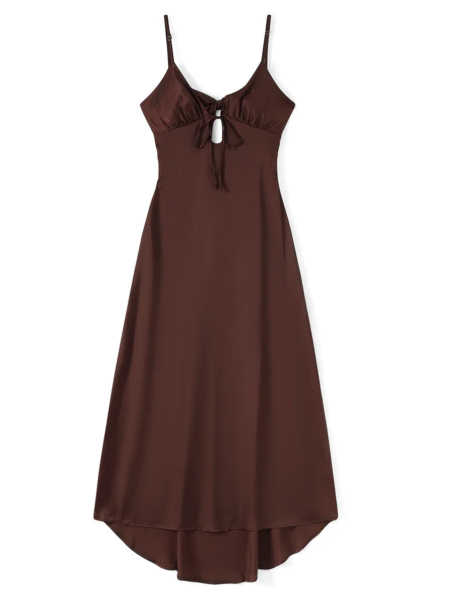 Women Cami Dress Solid Color Sleeveless Tie-Up Front Backless Dress Long Dress Summer Casual Dress