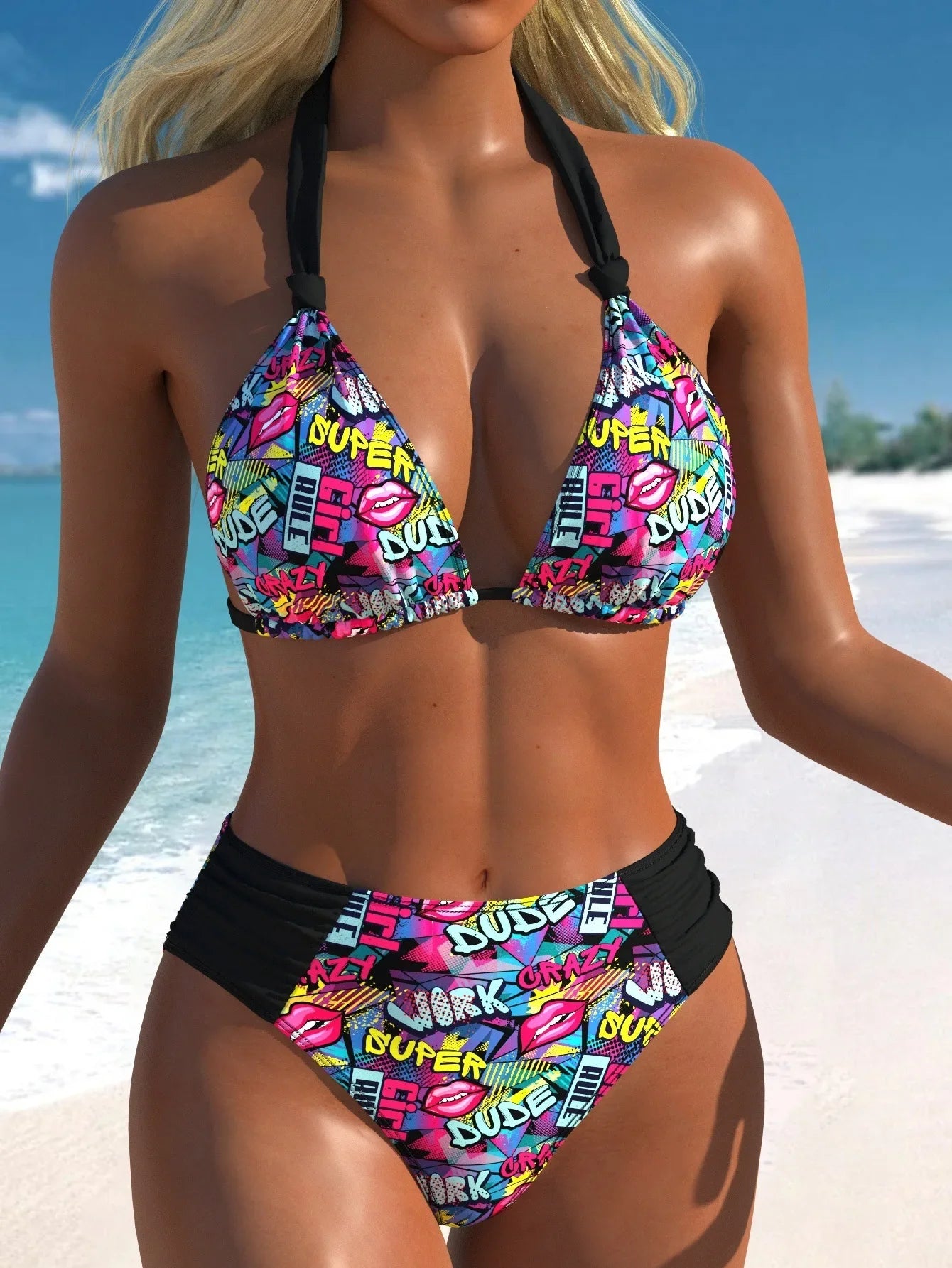 Vintage Black Polka Dot Print Bikini Set 2026 Women Tie Strap Push Up Bra Hollow Out High Waist Swimsuit Bathing Suit Swimwear