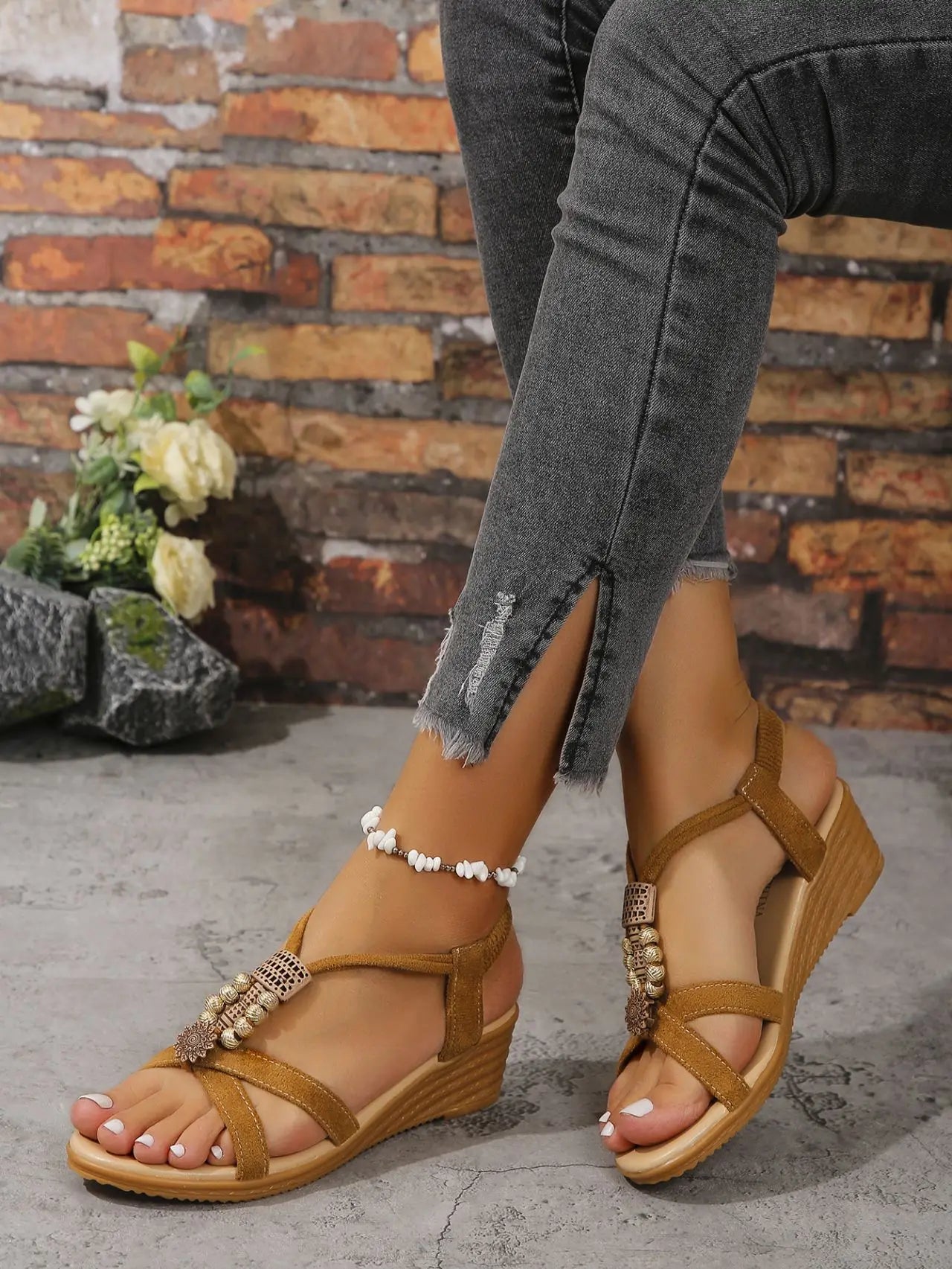 Wedge Sandals for Women Summer Comfortable Non Slip Beach Shoes Woman PU Leather Platform Roman Sandalias Mujer