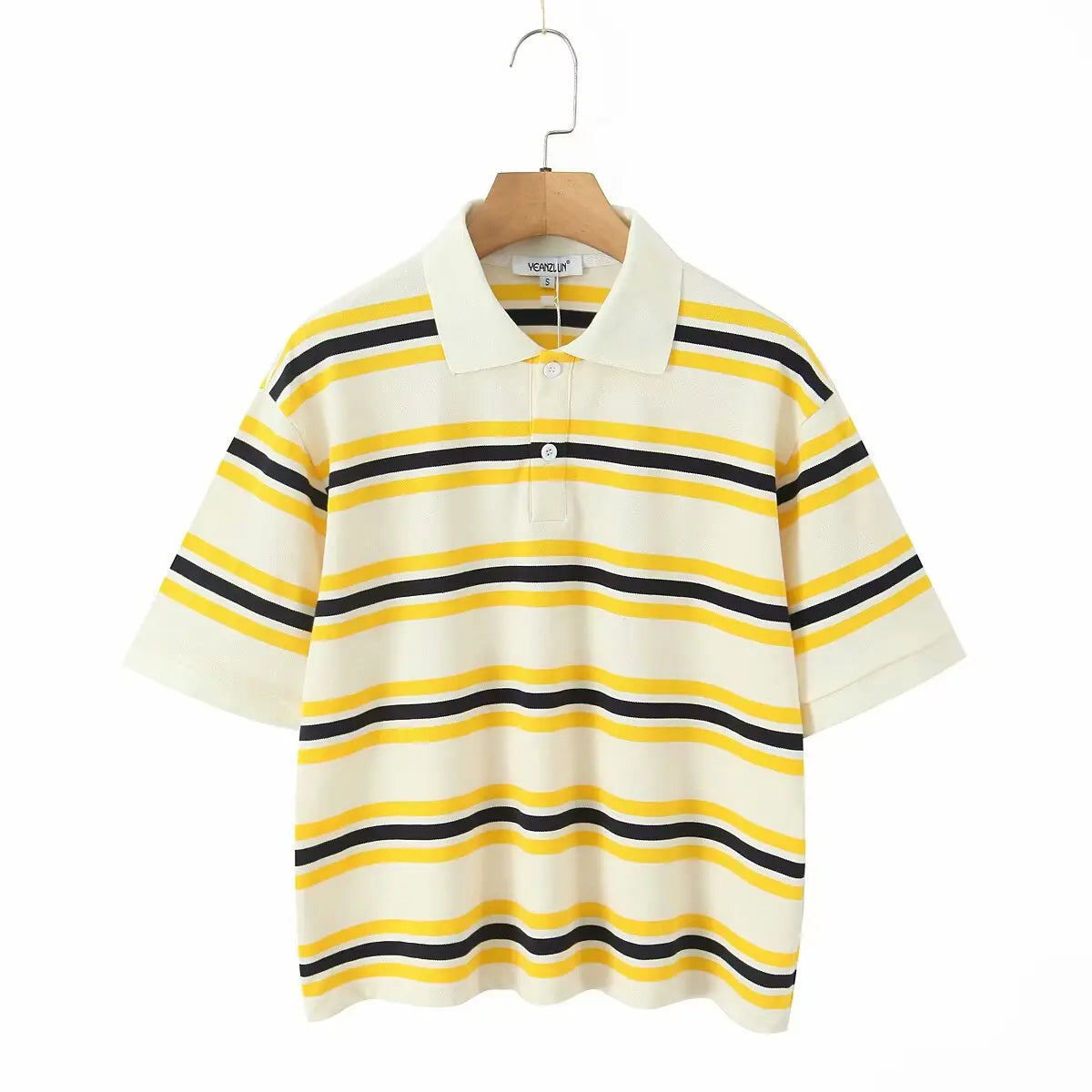 Foridol Burgundy Striped Casual Women T-shirt Summer Loose Polo Shirts Buttons New Female Tops Blouse White Tops Spring Shirt