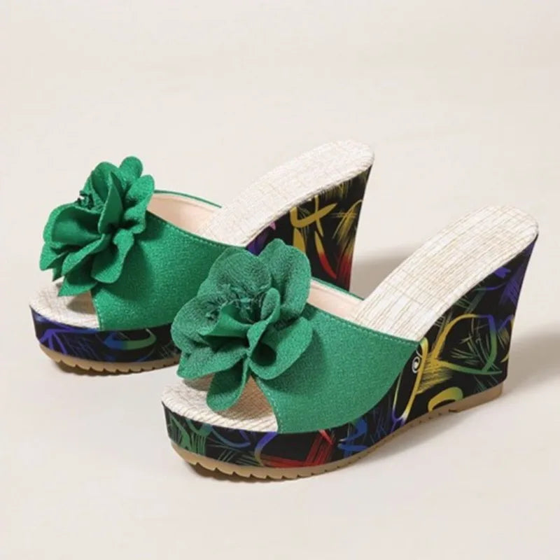 2026 New Women Platform Beach Wedges Sandals Fashion Flower Women Casual High Heel Slippers