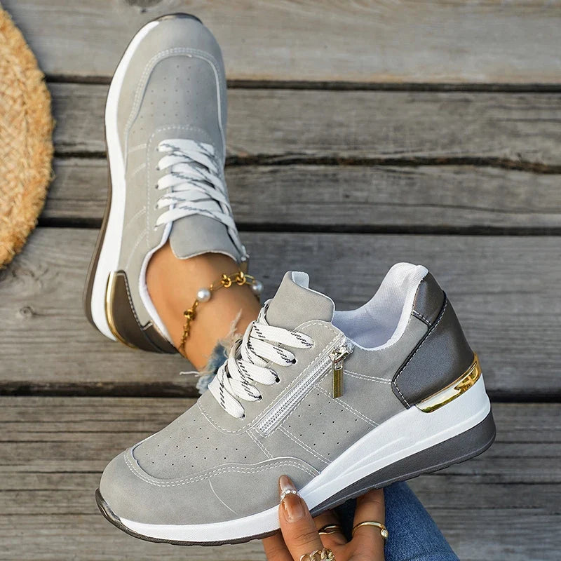 Plus Size 44 Platform Casual Sneakers for Women Lace Up Anti Slip Thick Sole Sport Shoes Woman 2026 Spring Zipper Walking Shoes