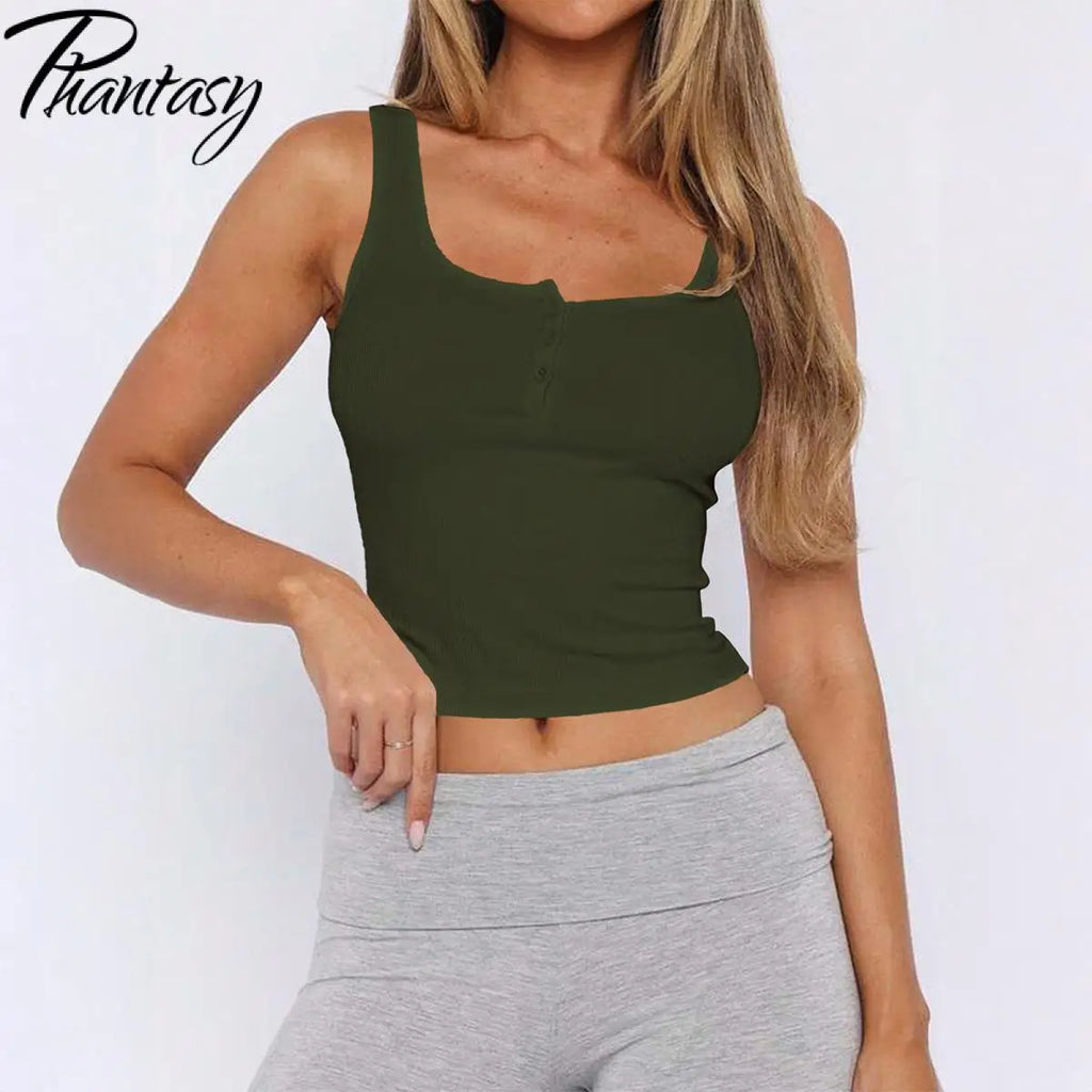 Phantasy Y2K Women's Tank Top Fashion Tees Basic Strapless U Neck Camisole Sexy Button Up Tanks 2026 New Summer Women Clothing