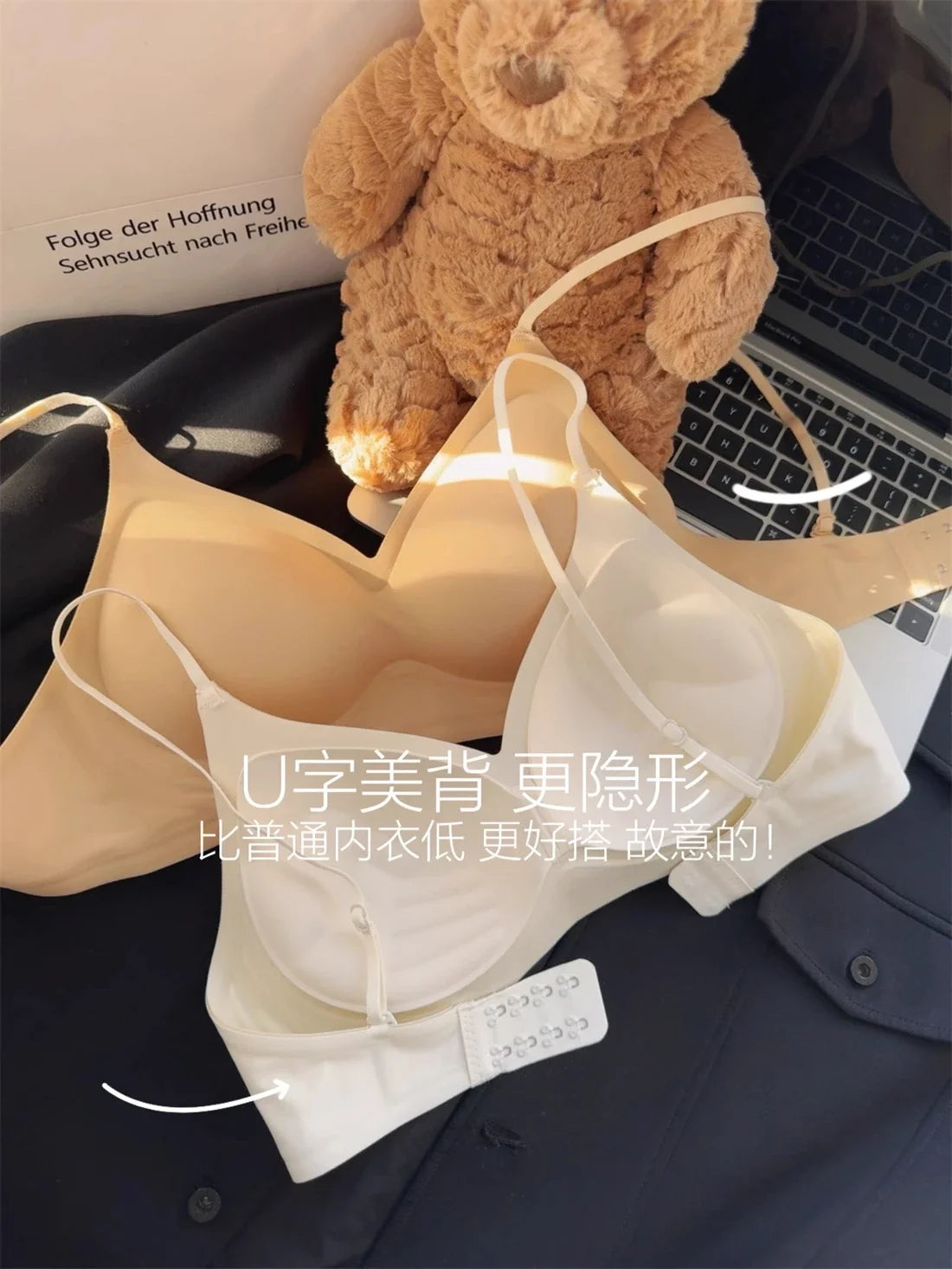 MOYISU Kawaii Anime Bra for Petite Women Seamless Milk-Skin Underwear Push-Up Enhancement Slimming Lingerie Set with Comfort Fit