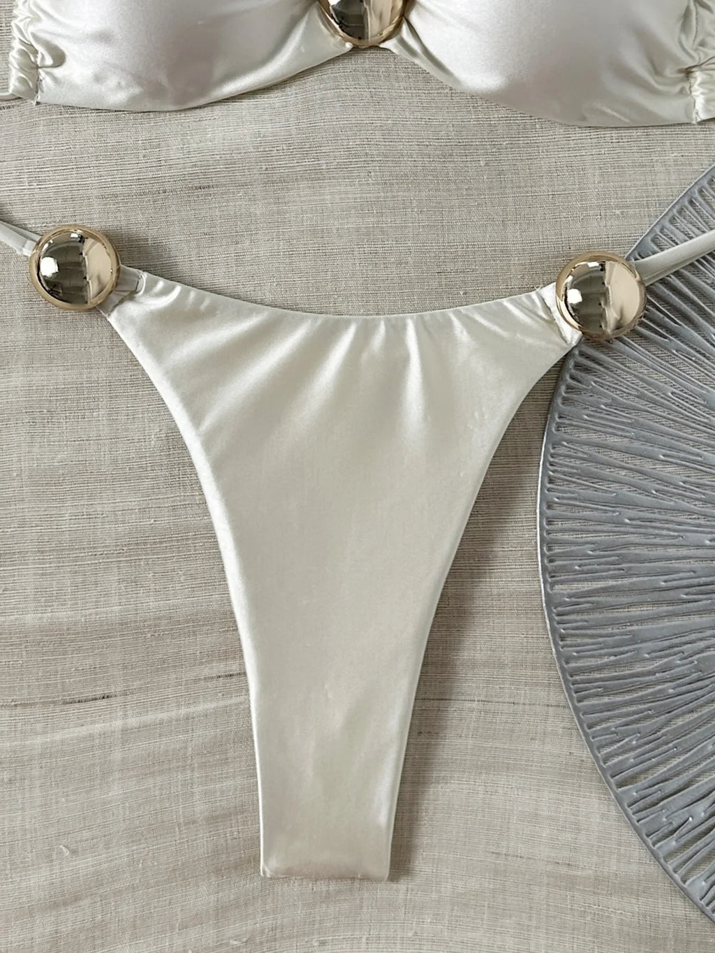 Metal Buckle Satin Bikini Women Micro Thong Swimwear Female Swimsuit Two-pieces Bikini Set High Cut Bather Bathing Suit Swim