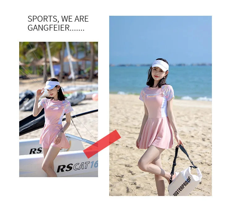 Swimsuit for Women in Summer, Conservative and Slimming, One-piece Skirt Style Swimsuit New Year's Hot Spring Plus Size Swimsuit