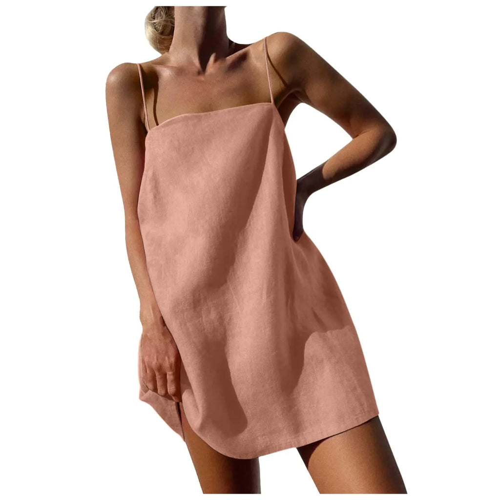 Y2k Camisole Dress Women Cotton Linen Casual Vacation Cute Spaghetti Strap Dresses Summer Trendy Beach Short Sundress 2024 Hot
