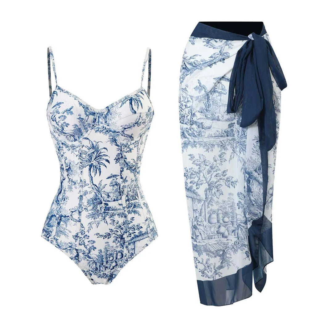 S - XL Sexy With Skirt Printed High Cut Underwired Women Swimwear One Piece Swimsuit Female Bather Bathing Suit Swim Lady V4611