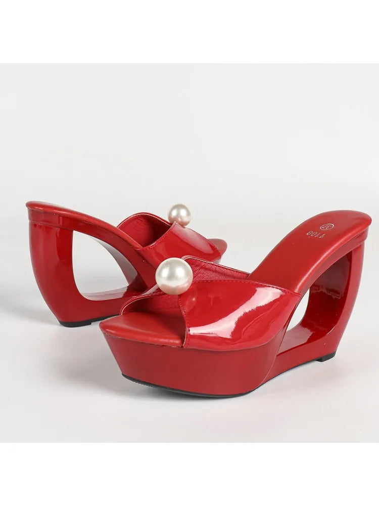 New Summer Fashion Design Peep Toe Beaded Slippers Platform Sandals Women Hollow Heels Female Shoes Zapatos Mujer