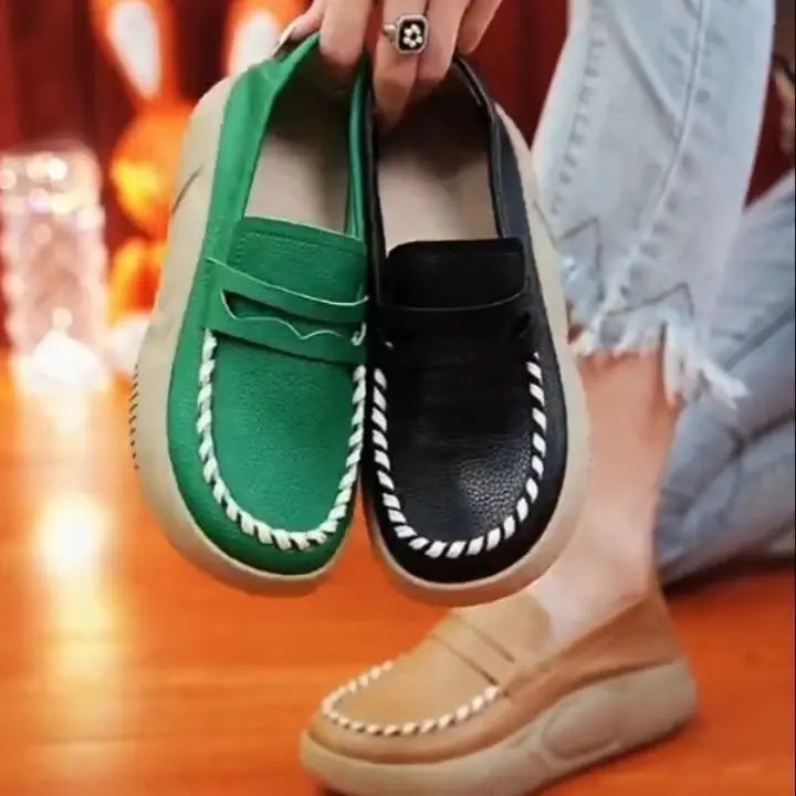 Platform Casual Slip-on Loafers for Women  Spring New Soft-soled Women's Shoes Comfortable Work Shoes Sewn Leather Shoes