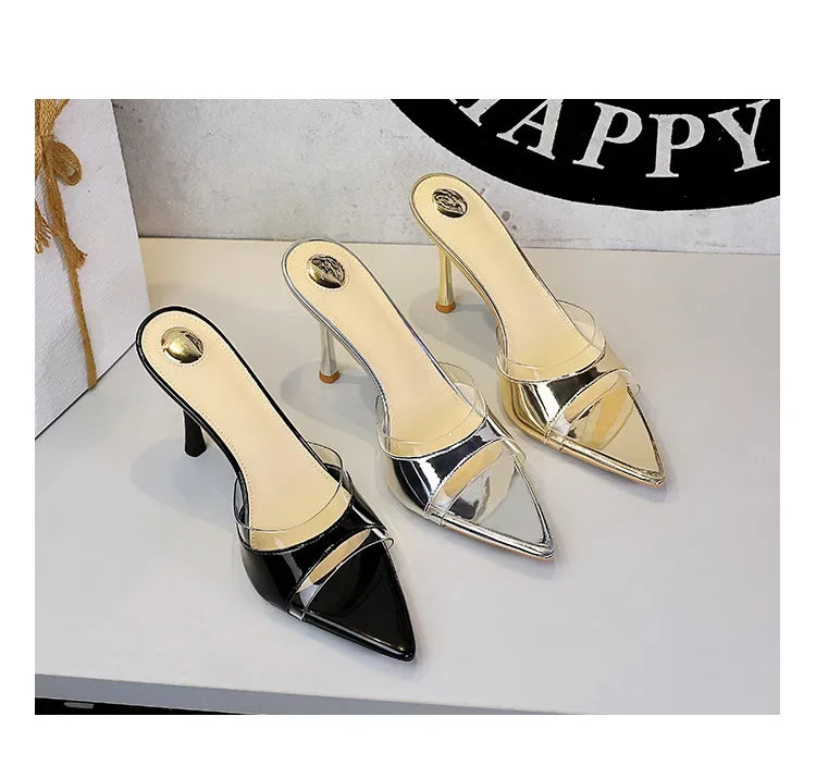 BIGTREE Shoes Women PVC Transparent Shoes for Women Sexy Pointed Open Toe Shallow Slider Slippers Ladies Sandal High Heels Mules