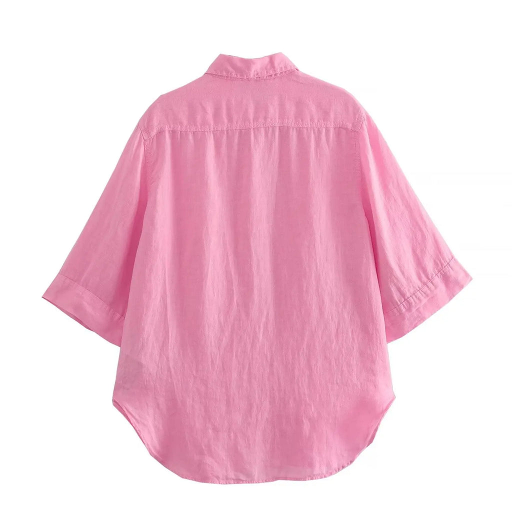 Foridol Casual 2 Pcs Shorts Women Set Linen Cotton Pink Oversize Buttons Shirt+shorts Outfits Summer Autumn White Fashion Set