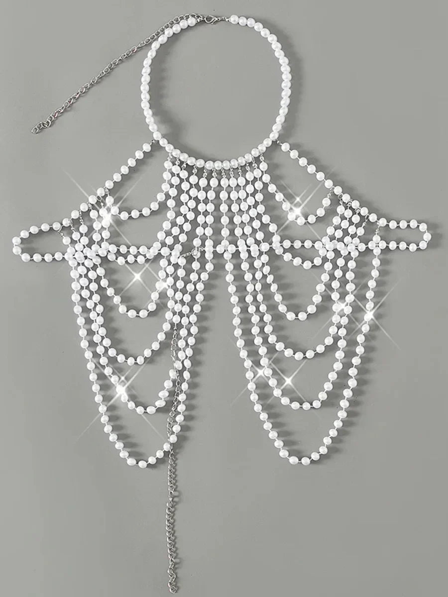 Luxury Pearls Chain Halter Hollow Out See Through Bikini Top Female Swimsuit Women Swimwear Bather Bathing Suit Swim Beach Top