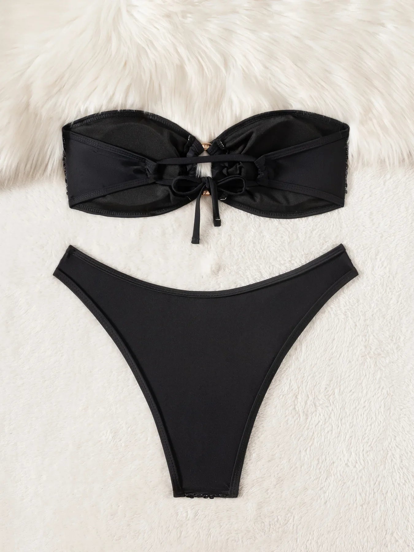 DEKA Gold Shiny Bandeau Bikini Set 2025 Women Sequin Front Ring Push Up Micro Swimsuit Summer Bathing Suit Thong Swimwear Biquin