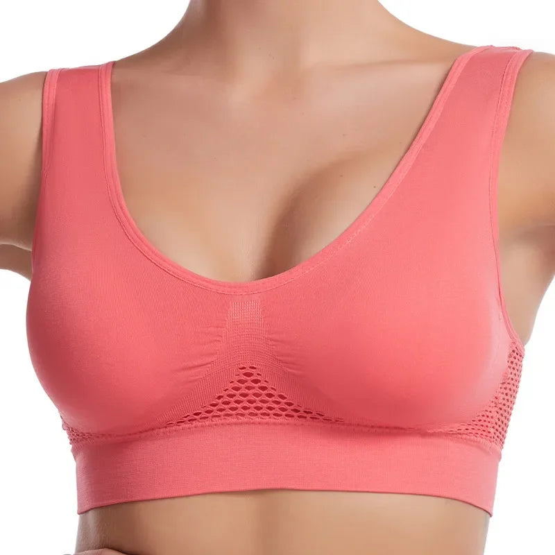Sports Bra Women Hollow Mesh Gym Jogging Crop Top Female More Size Tops Yoga Fitness Vest Sujetador Push Up Sport Bras for Women