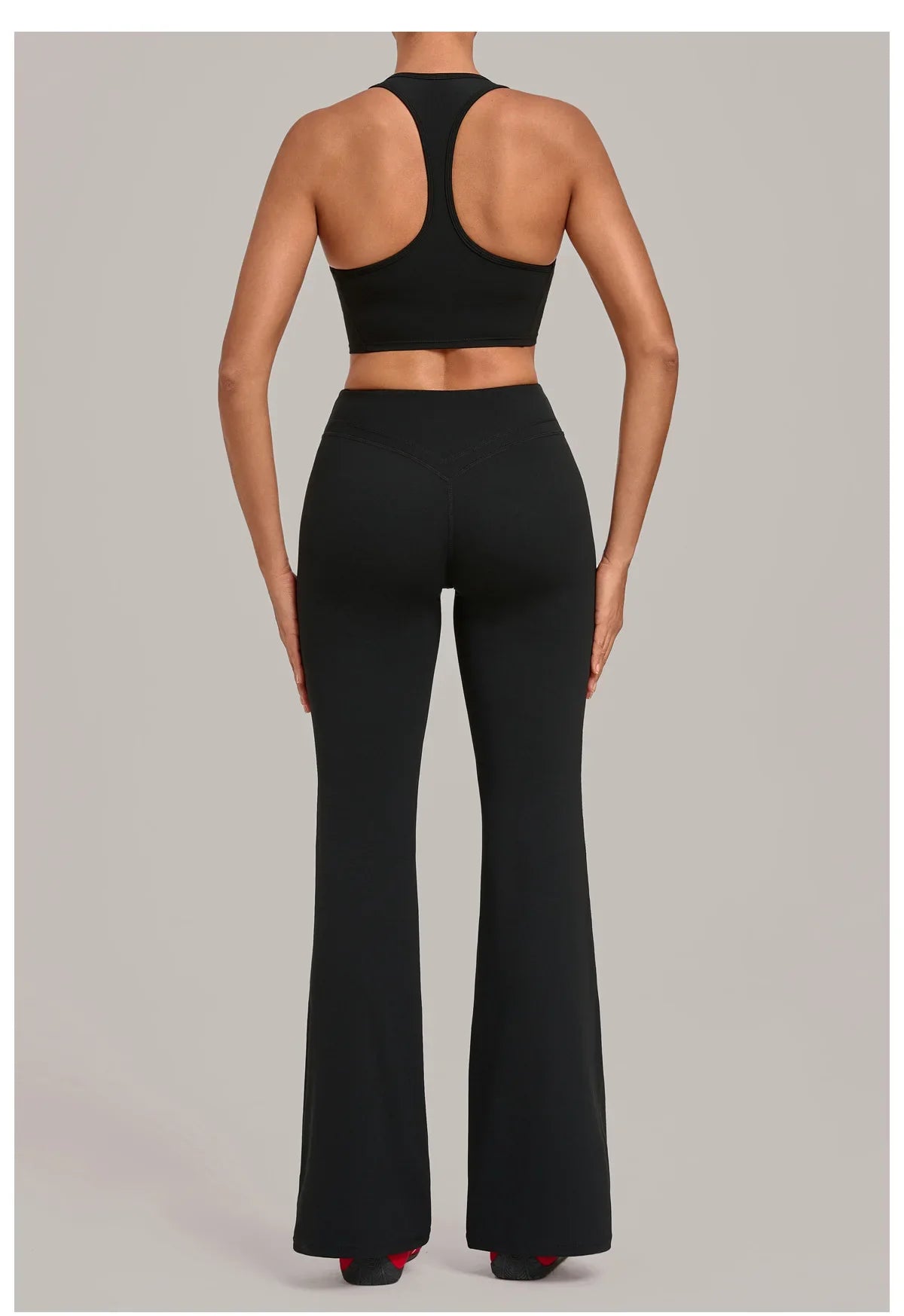Breathable Stretch Yoga Sets Women Quick Drying Shockproof Sports Bra High Waist Bell Bottom Pants Gym Two-piece Fitness Suit