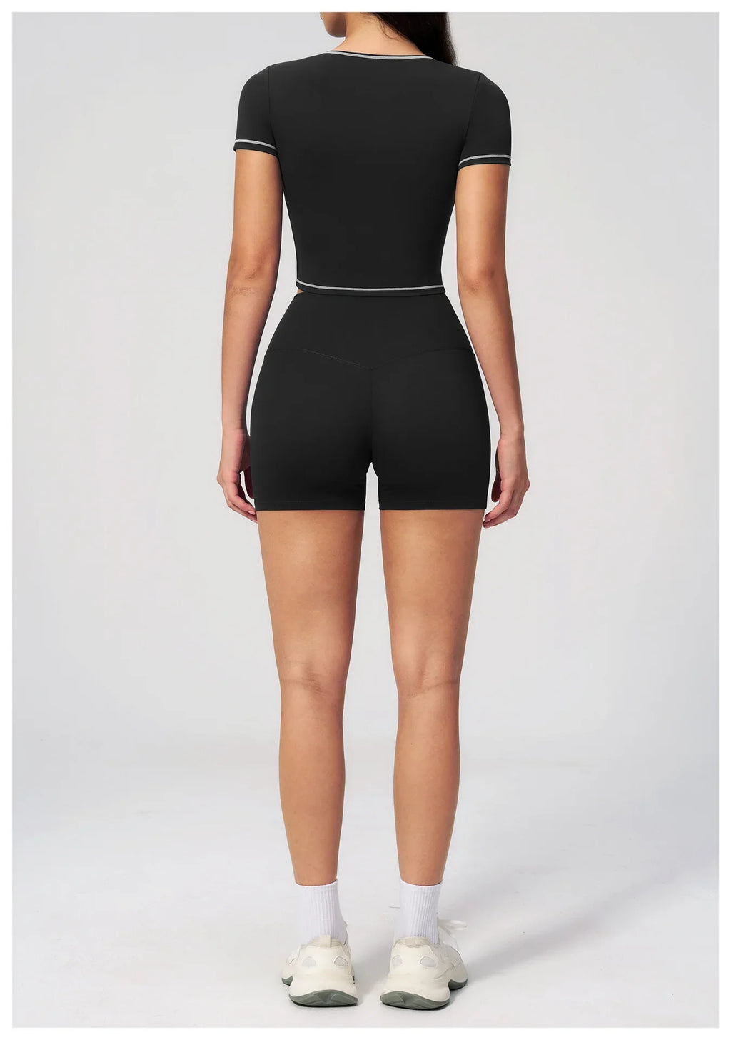 Speed Drying Tight Yoga Sets Women Color Contrast Short Sleeve Slim Sports Top High Waist Leggings Running Fitness Athletic Wear