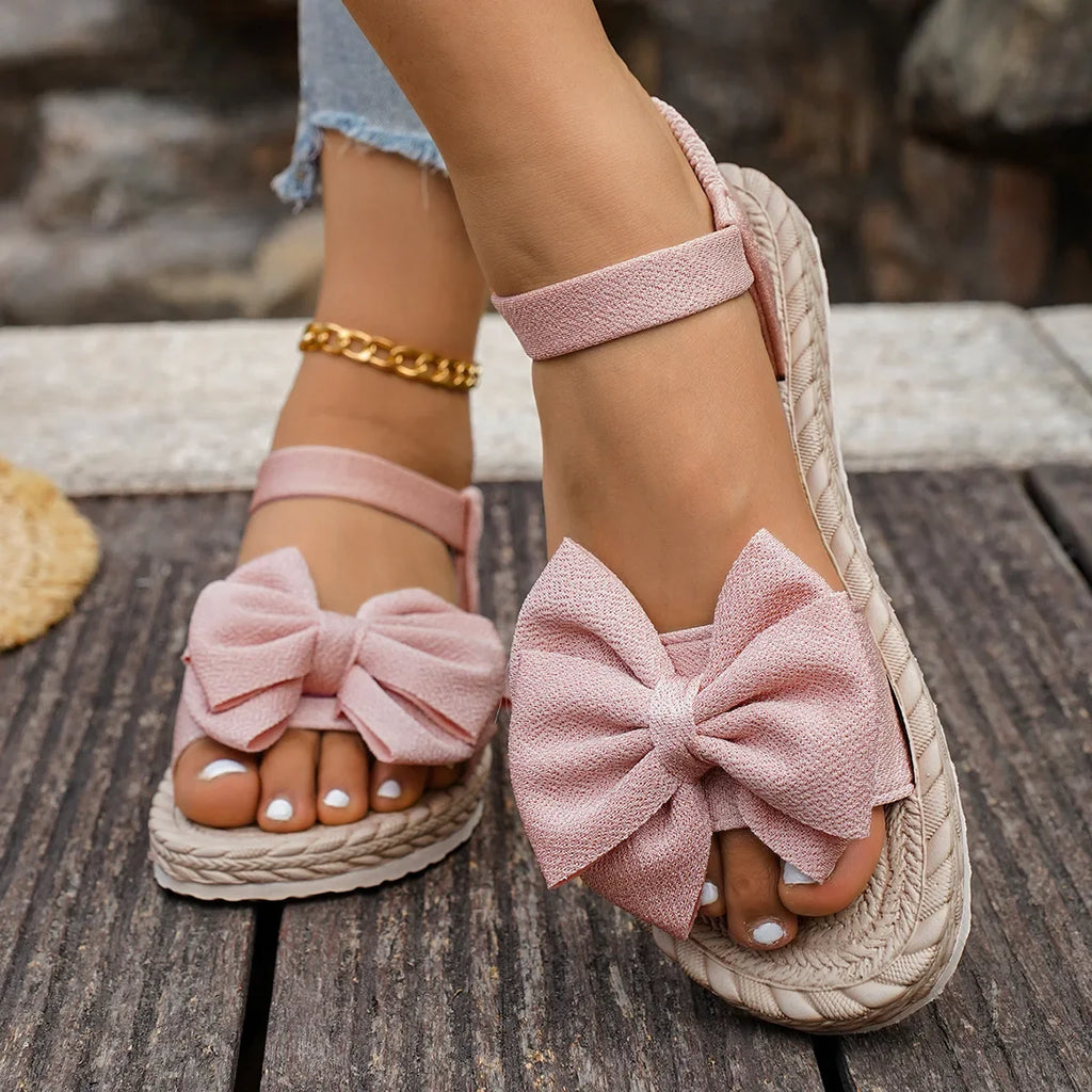 Flat Sandals Fashion Beach Slippers Outdoor Bow Tie Flat Shoes Home Women Anti-slip Trend Sandals Lightweight Sandals