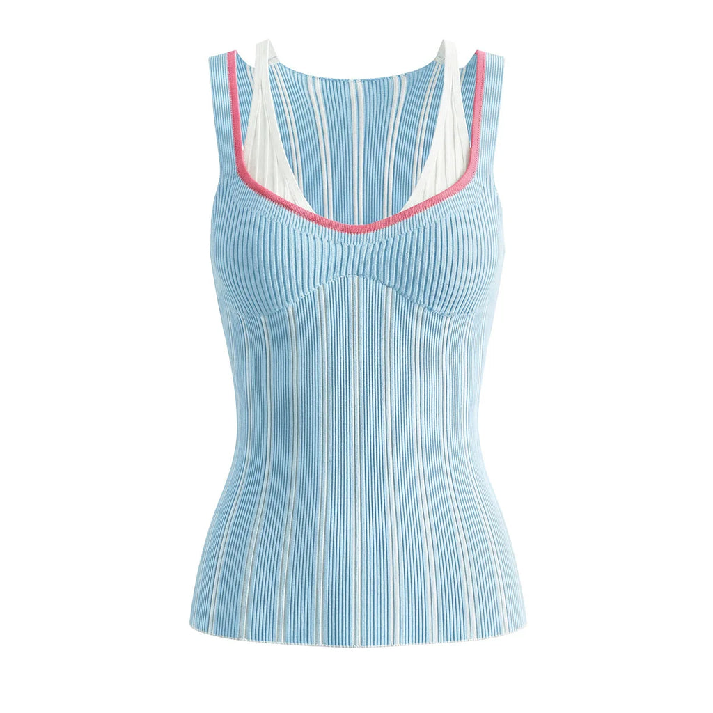 Women's Fashion Internet Celebrity V-Neck Sexy Fake Two-Piece Knitted Vest Top For Woman Pure Desire Casual Elegant U3C0