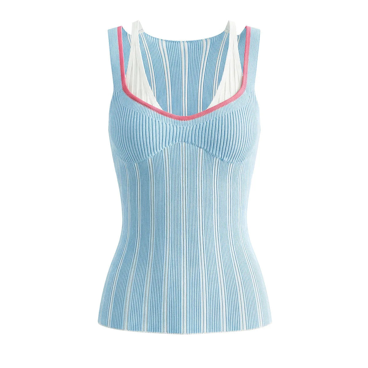 Women's Fashion Internet Celebrity V-Neck Sexy Fake Two-Piece Knitted Vest Top For Woman Pure Desire Casual Elegant U3C0
