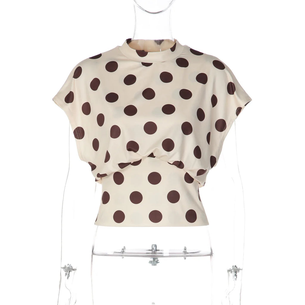FDYOUI Women's O-neck Polka Dot T-shirt 2026 Summer O-neck Drop-sleeve Tunics Tops Fashion Loose Corset Tee Shirts Female Top