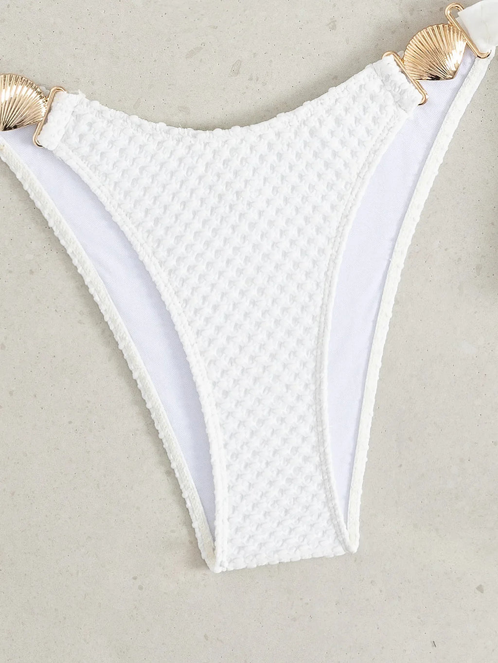 Sexy White Bikini 2026 Mujer Women Metal Shell Bandage Thong Swimsuit Summer Push Up Bra Beach Bathing Suit Holiday Swimwear