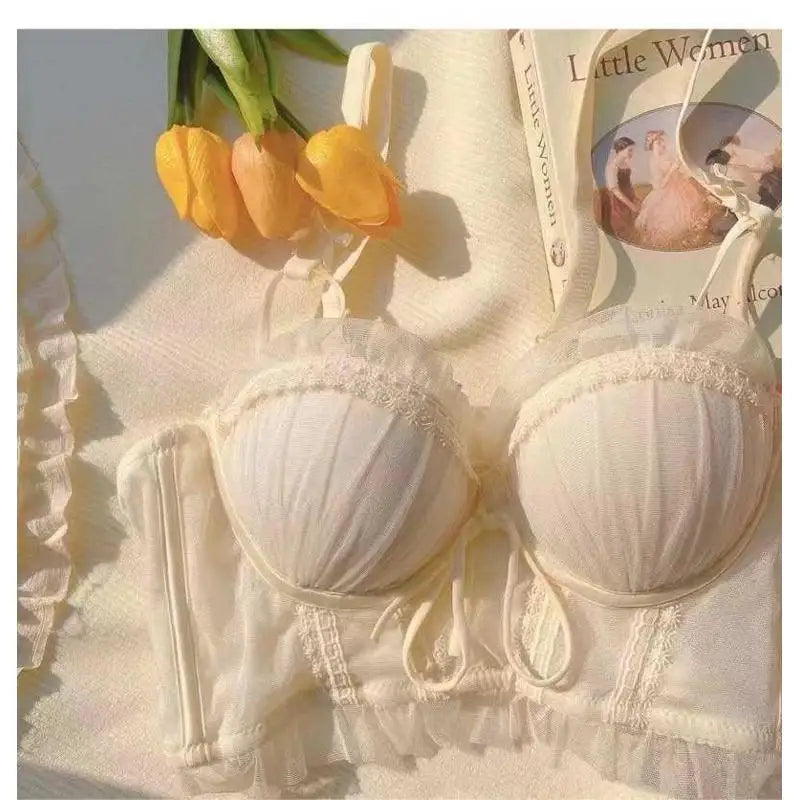 MOYISU Seasons Japanese Lace Bralette Sexy Tushy Panty Comfort Wirefree Minimizer Push Up Bra Set for Small Large Boobs Anti Sag