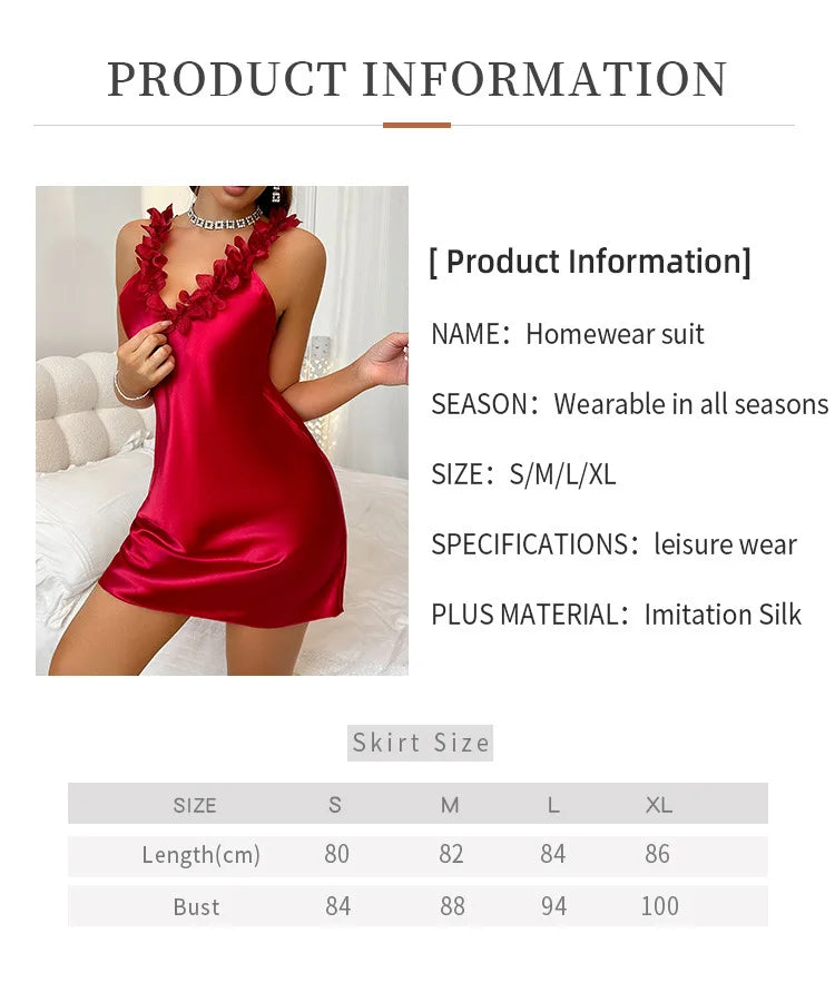 Chic & Romantic V-Neck Comfortable Slip Nightgown for Women - Soft Satin Material,Summer Sleepwear Nightdress