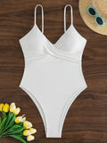 Wrinkled V Neck High Leg Cut One Piece Swimsuit Women Thong Swimwear Female Bather Monokini Bathing Suit Swim wear Beachwear