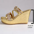 Gold Shiny Sequin Wedges Sandals Women Plus Size 42 Summer Chunky Platform Slippers Woman Crystal High Heel Party Shoes Ladies