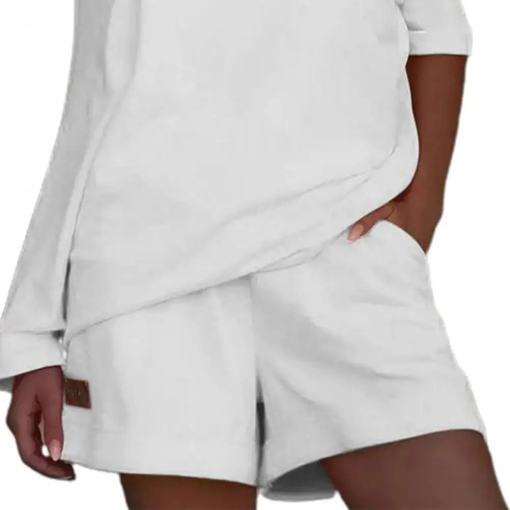 2 Pcs/Set Women Tracksuit One-shoulder Short Pants Solid Color Leisure Summer Top Set