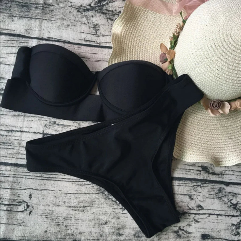 WackDaria sexy bikini set black color push-up women swimsuit swimwear women biquini maillot de bian femma black summer swimsuit