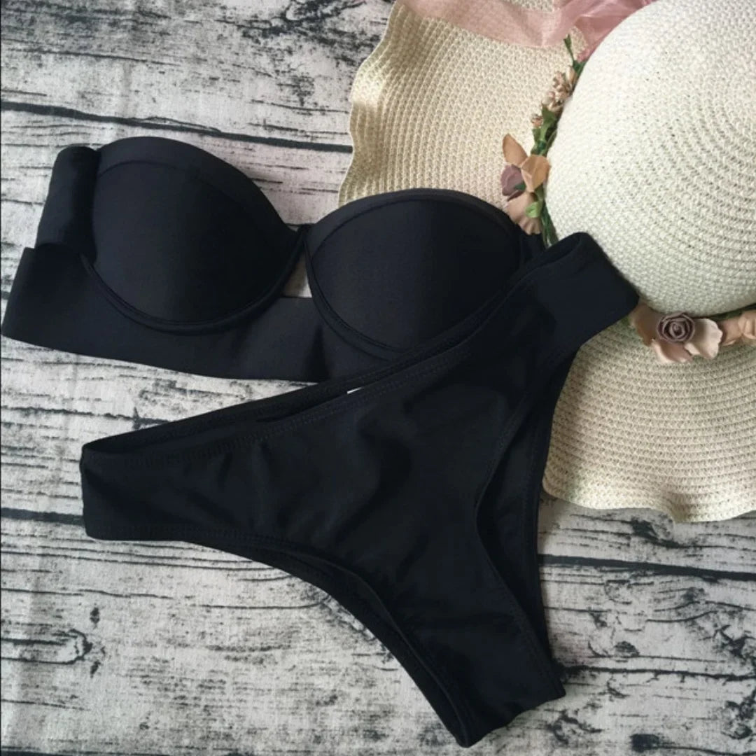 WackDaria sexy bikini set black color push-up women swimsuit swimwear women biquini maillot de bian femma black summer swimsuit