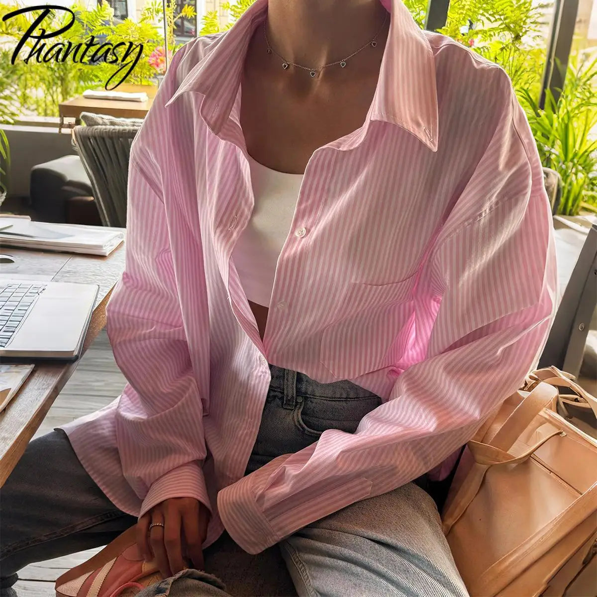Phantasy Retro Casual Minimalist Style Striped Printed Button Down Long Sleeved Shirt Autumn Versatile Lapel Striped Loose Shirt