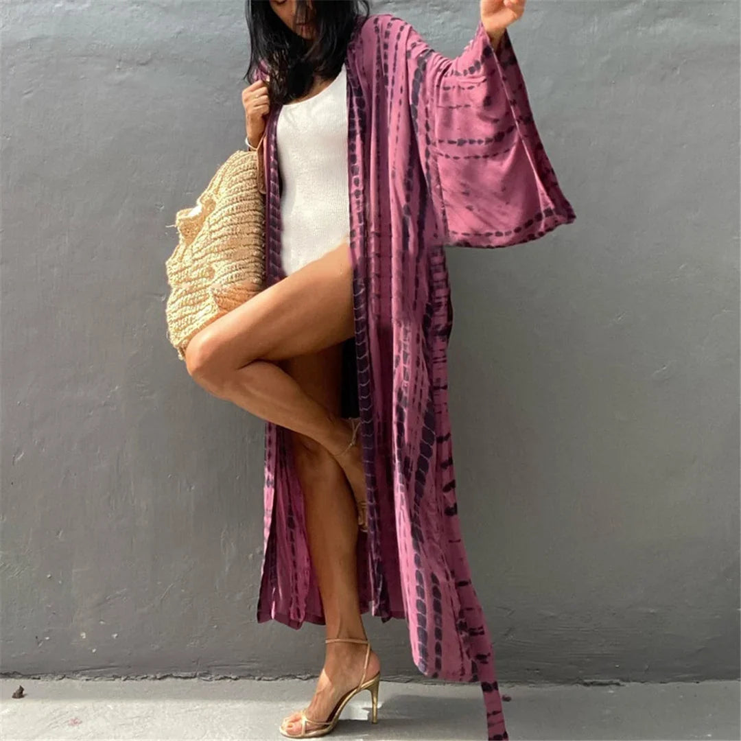 New 10 Colors Printed Long Sleeve With Belt Tunic Beach Cover Up Cover-ups Beach Dress Beach Wear Beachwear Female Women V4521