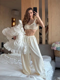 Ahagaga Fashion Women's Sets Suits Camisole Deep V-Neck Sleeveless 2Pcs ( Short Tops+Long Pants) Sleepwear Female Tracksuits