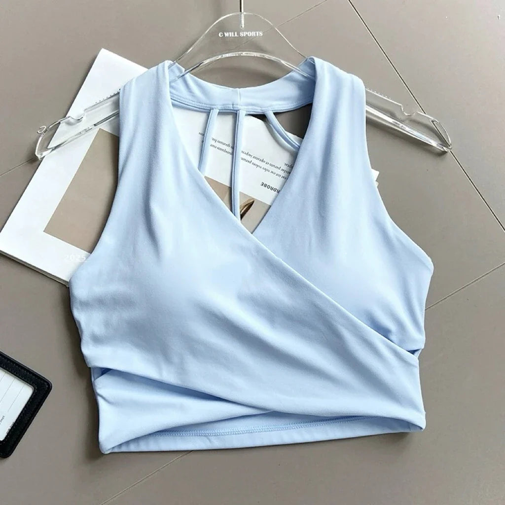 Women's Cross Back Sports Bra Shock Resistant Gathered Sexy Gym Running Bra Summer Yoga Vest Outdoor Comfortable Fitness Wear