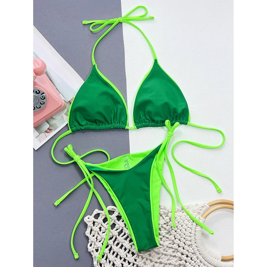 Sexy Leopard Printed Halter Brazilian Bikini Women Swimwear Female Swimsuit Two-Piece Bikini Set Bather Bathing Suit Swim V3681