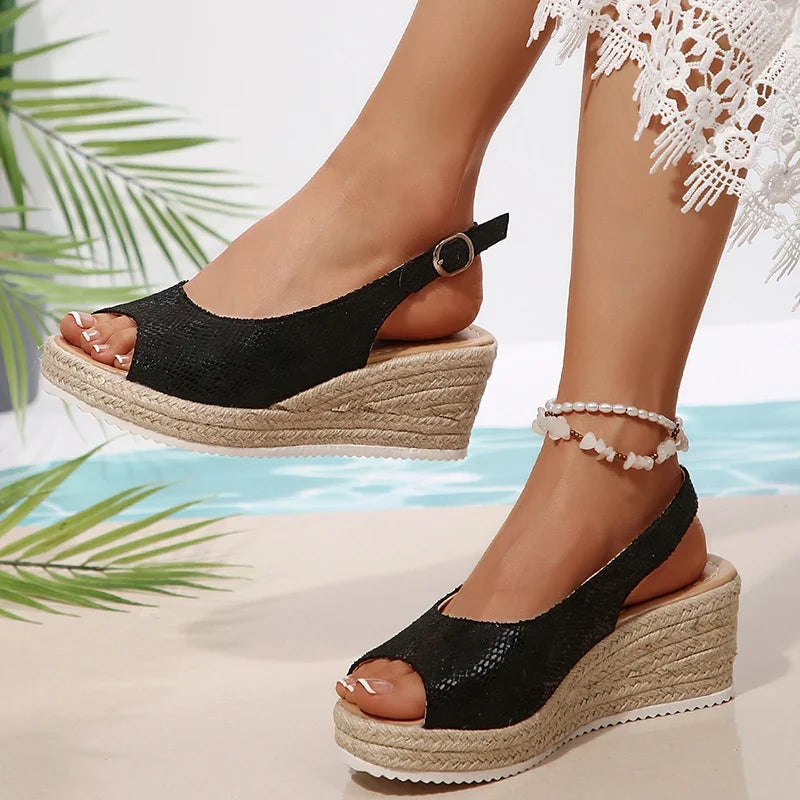 Lightweight Peep Toe Wedges Sandals Women 2026 Summer Back Strap Platdorm Sandles Woman Plus Size 43 Comfy Thick Sole Sandalias