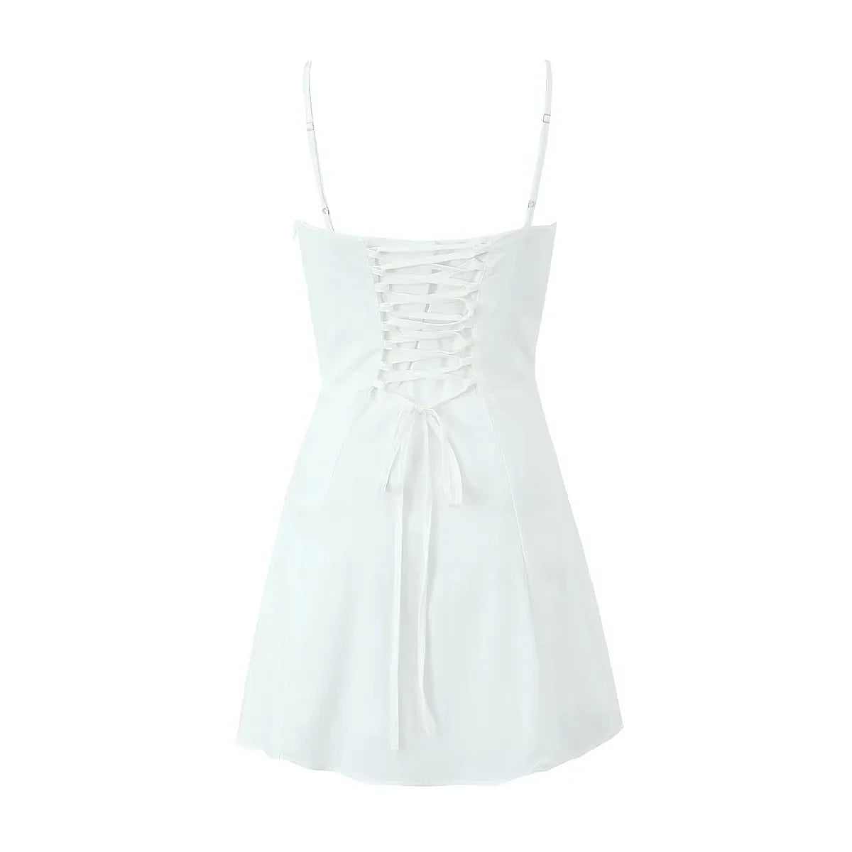Foridol Lace Up Mini Summer Dress Sundress Women Spaghetti Strap Sexy Short White Beach Vestidos Fishbone Party Club Dress 2025