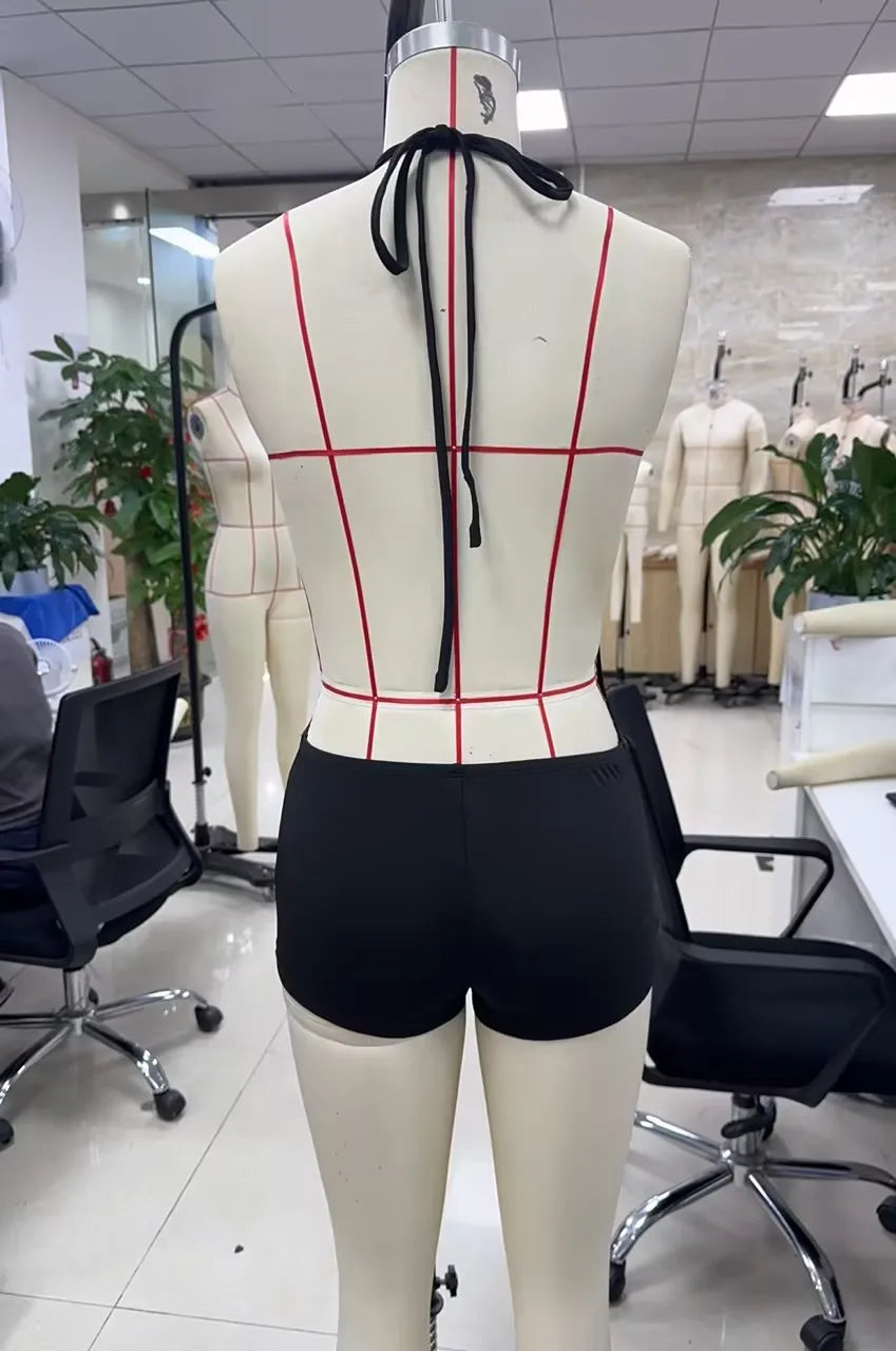 Women Halter Neck Cutout Romper Backless Bodycon Shorts Jumpsuit Sleeveless Cross Front Tie Back Sexy Clubwear Party Outfit