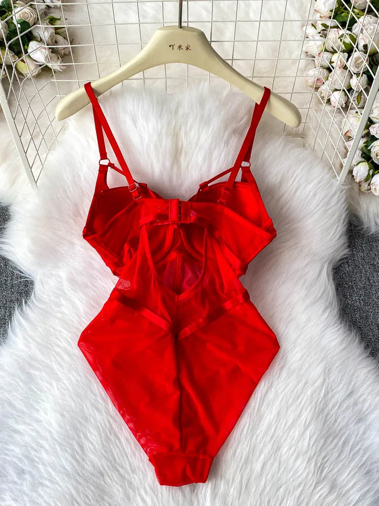 MOYISU Sexy Instagram Viral Bodysuit Women Pure & Sexy Sheer Mesh Halter Push Up Pads Summer Lingerie Euro Style Hot Sale SG