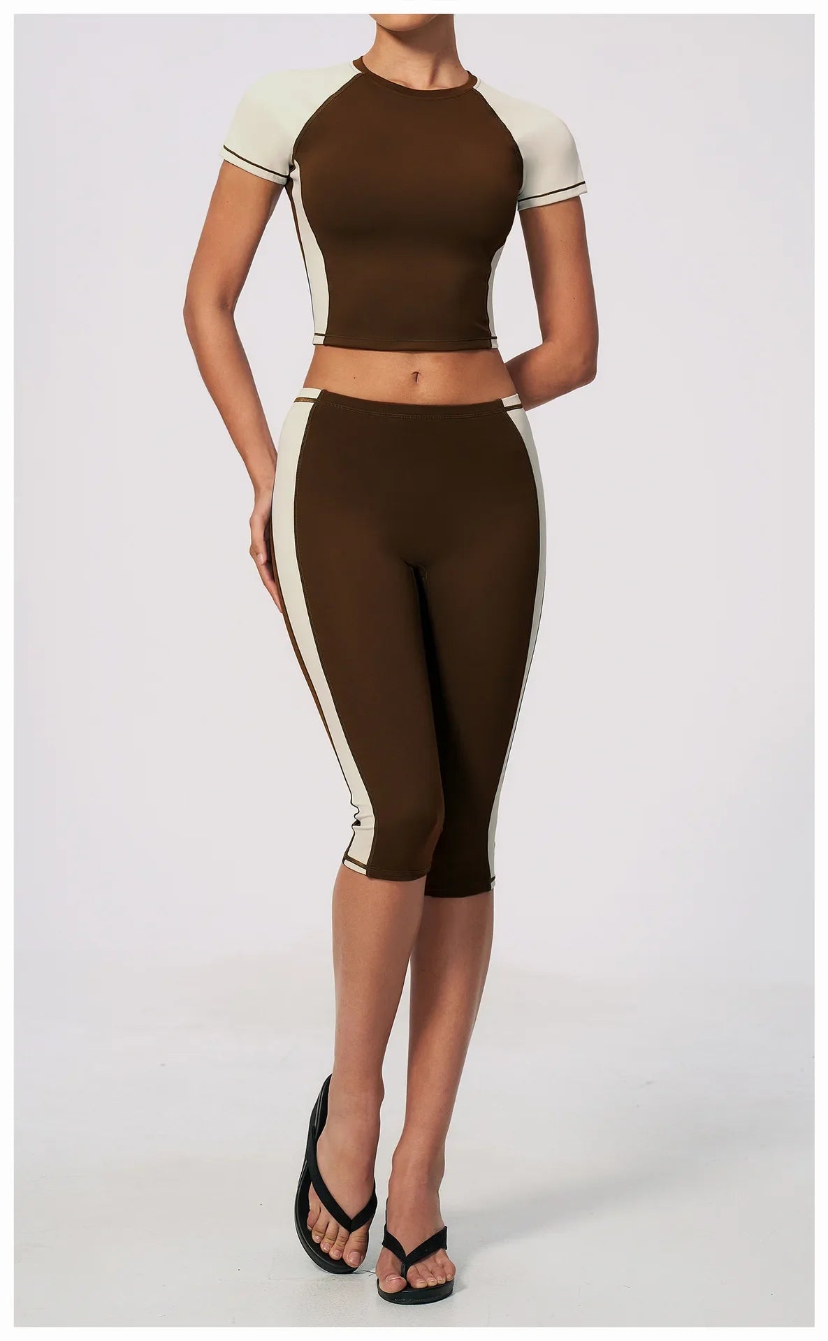 Color Blocking 2PCS Yoga Set Women's Tracksuit Short Sleeve O Neck Sports T Shirts High Waist Cropped Pants Tight Fitness Suits