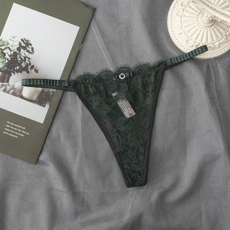 New Sexy Pink  Women's Underwear Low-Waisted Sexy Thong Attractive Breathable Women Panties Bra Rhinestone Fashion  Comfort Br