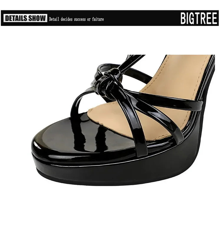 BIGTREE Classic Black Ankle Strap Stiletto Heels Round Toe Open Toe High Heels Women's Versatile Dress Shoesfor All Occasions