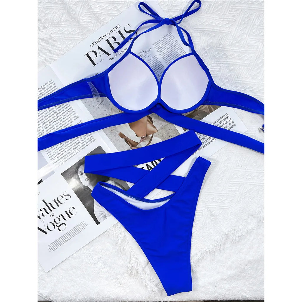 Sexy Wrap Around High Waist Bikini Female Swimsuit Women Swimwear Two-pieces Bikini Set Bandage Bather Bathing Suit Swim V3115